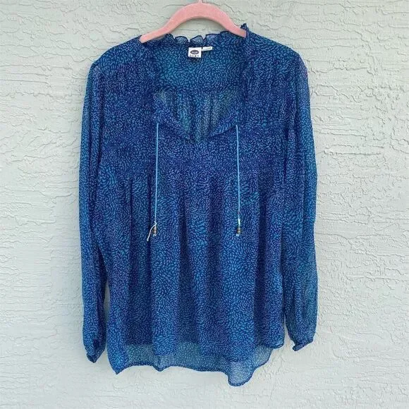 Roxy Women's Long Sleeve Chiffon Peasant Top Royal Blue Size L Bohemian Casual - Picture 5 of 12